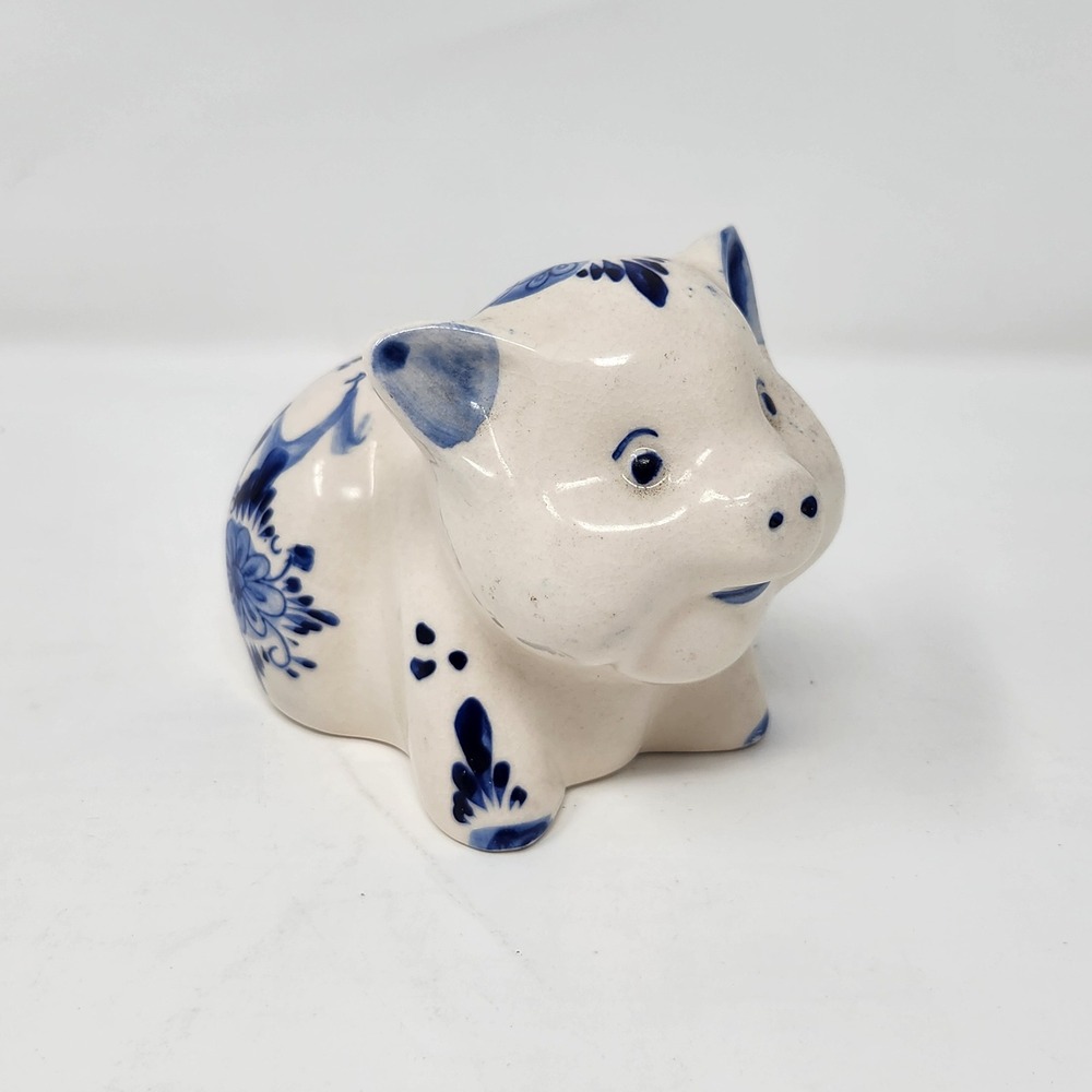 Vintage Delft Pig Piggy Bank - Floral and Windmill Patterns